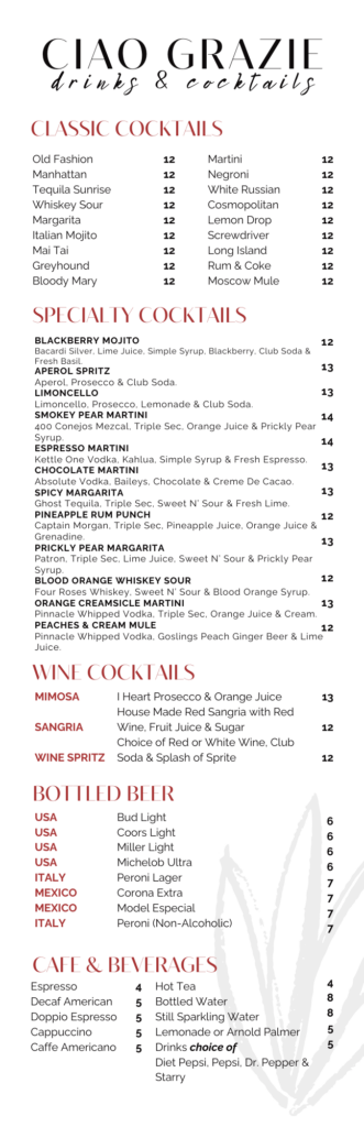 COCKTAIL MAIN MENU FOR VERRADO AND SCOTTSDALE